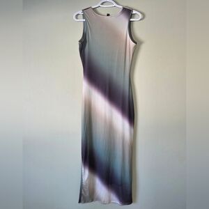 ​🌌 Dreamy Ombré Mesh Bodycon Maxi Dress *NEW* Green Grey Purple Sz Med Spring